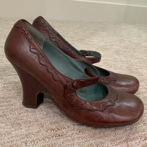 Biviel Brown Leather Mary Jane Wedge/Heels, Size 9